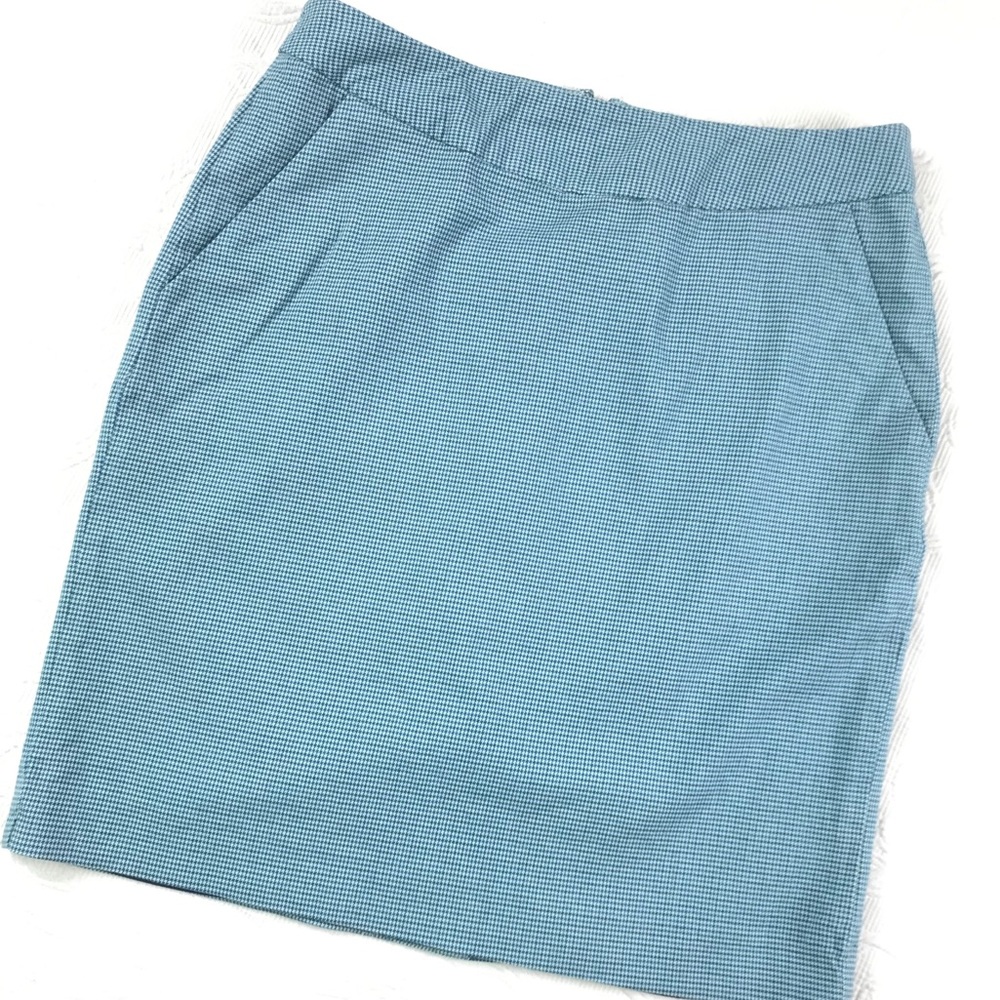 LL BEAN Wool-blend Blue Green Houndstooth Pencil Skirt with Pockets 10